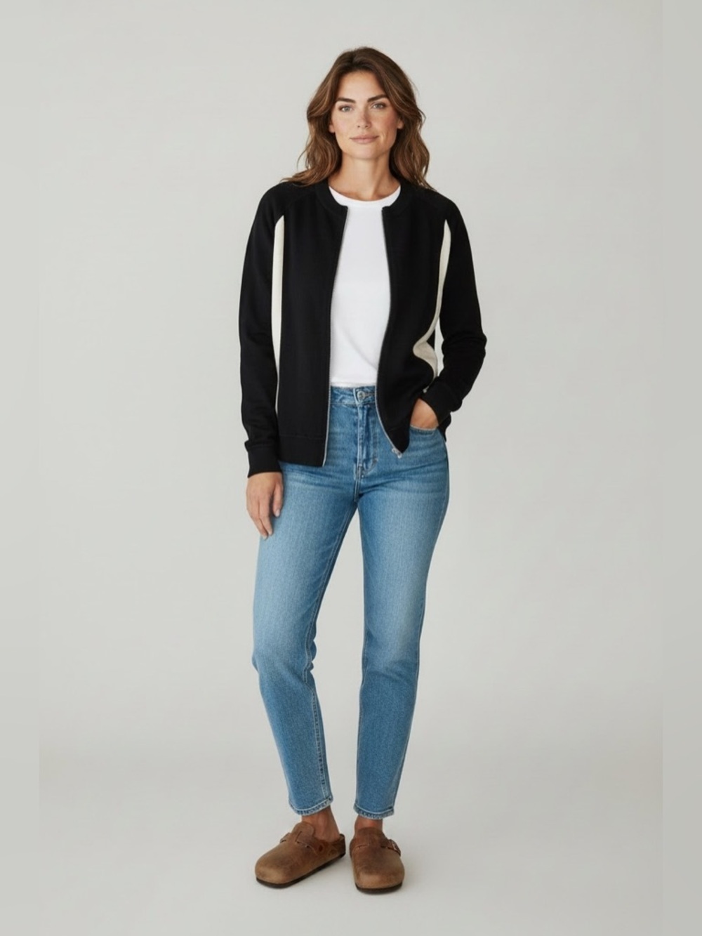 WORTH Women’s Black and White 100% Cotton Knit Zip Up Cardigan Small colorblock